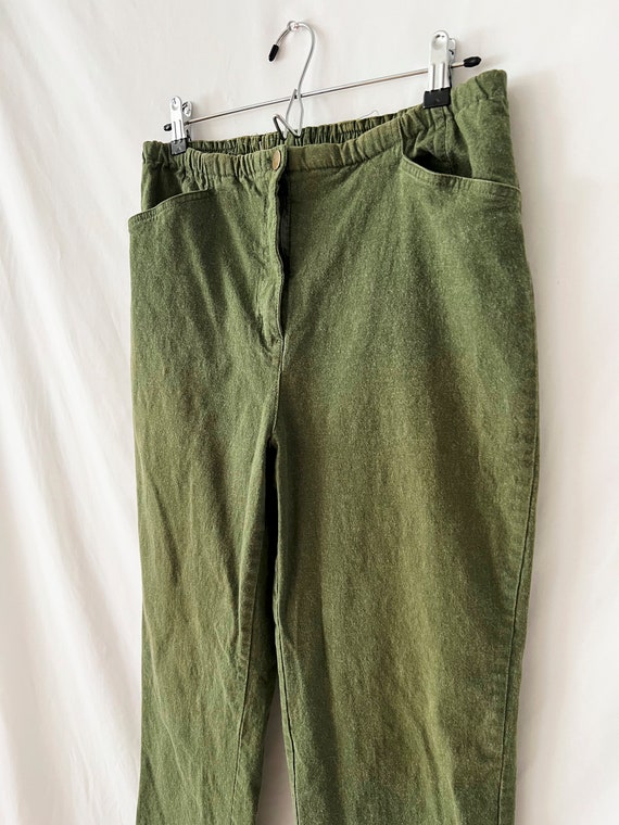 vintage forest green pants / cotton pants / high … - image 6