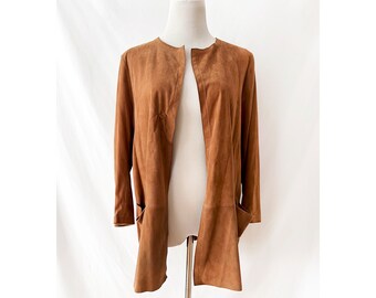 vintage suede leather jacket light jacket leather cardigan with pockets duster medium