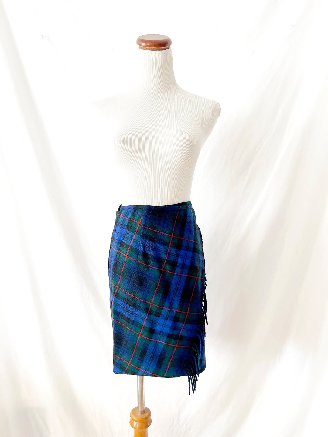 90s Blue Plaid Mini Skirt