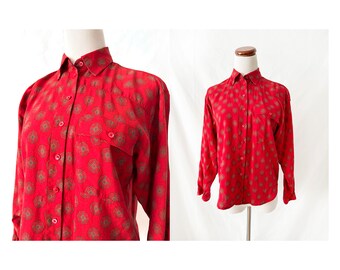 lizwear vintage 80s red paisley blouse size 6 petites