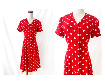 vintage 1980s dress red and white polka dot size 8 medium