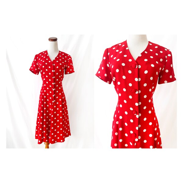 vintage 1980s dress red and white polka dot size 8 medium