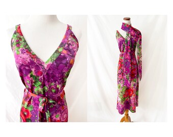 goldworm vintage 1970s floral maxi dress with matching scarf and belt small