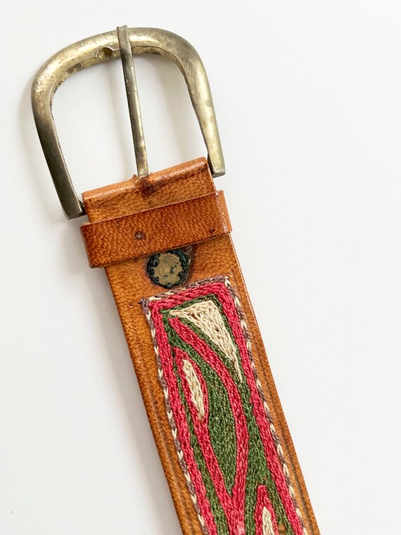 vintage embroidered leather belt / african  pink … - image 6