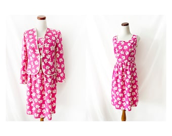 barbiecore 1980s dress and jacket / pink and white quilted jacket and dress / spring summer/ william pearson / size 8