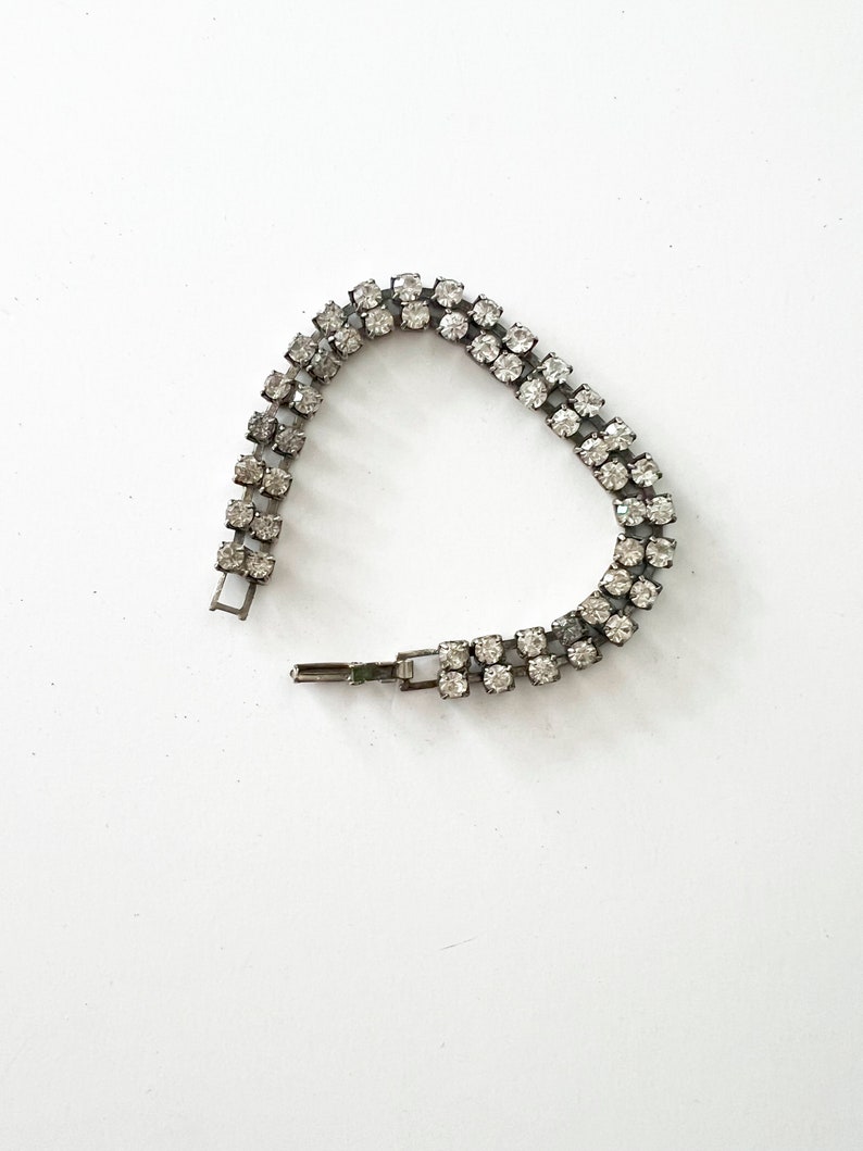 Vintage Black and White Rhinestone Tennis Bracelet, Double strand image 4