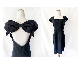 vintage aj bari little black dress open back bow dress size 8