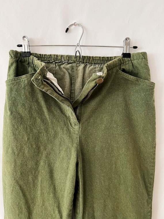 vintage forest green pants / cotton pants / high … - image 5