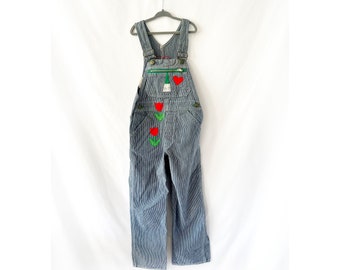 size 6 vintage 70s liberty overalls / tulip and hearts / conductor stripe coveralls