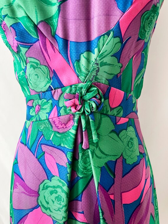 vintage 60s floral silk dress pink purple green b… - image 10