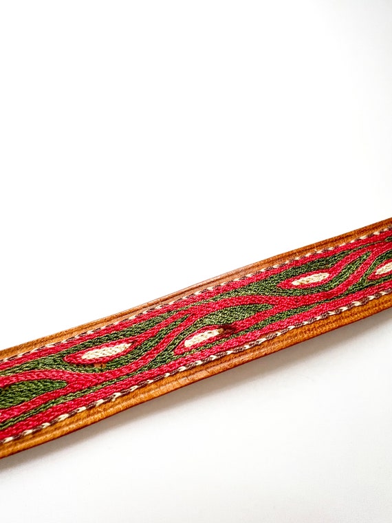 vintage embroidered leather belt / african  pink … - image 10
