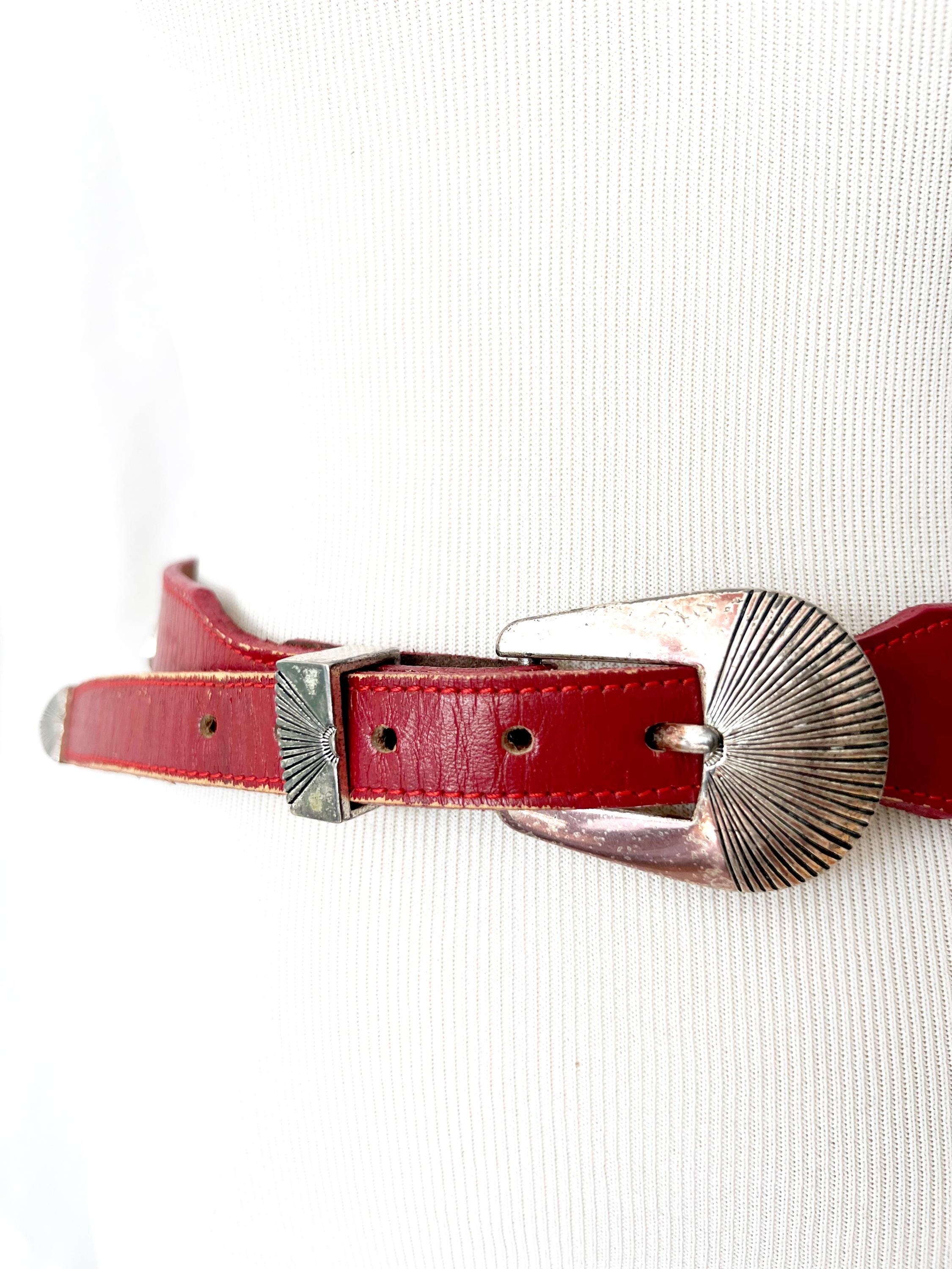 Red Leather Belt With Silvertone Animals Figures Xs - Etsy display picture 1