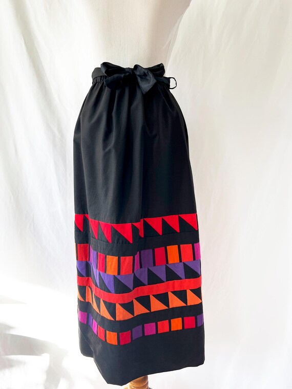 quilted patchwork skirt black with colorful geome… - image 5