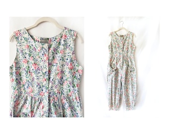 vintage 80er Jahre Blumen Overall / komil / klein