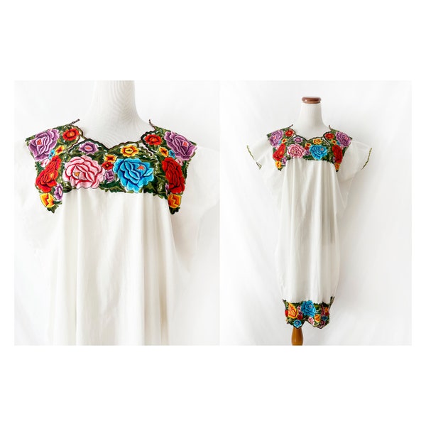 the frida dress / vintage embroidered mexican cotton dress / medium