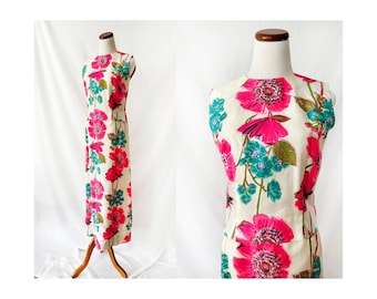 vintage 1960s floral print skirt set / raw silk / tanner of north carolina by dorothy cox / small