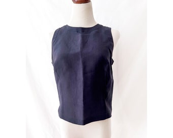 vintage silk blouse mr and mrs macleoda size 2 dark blue classic silk top