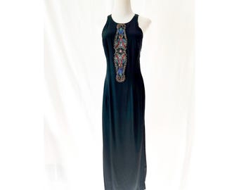 vintage beaded black dress cross back  size 8