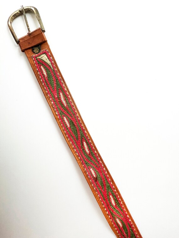 vintage embroidered leather belt / african  pink … - image 5