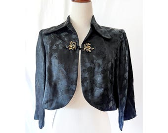 vintage 1940s black silk jacket cropped made in hong kong small