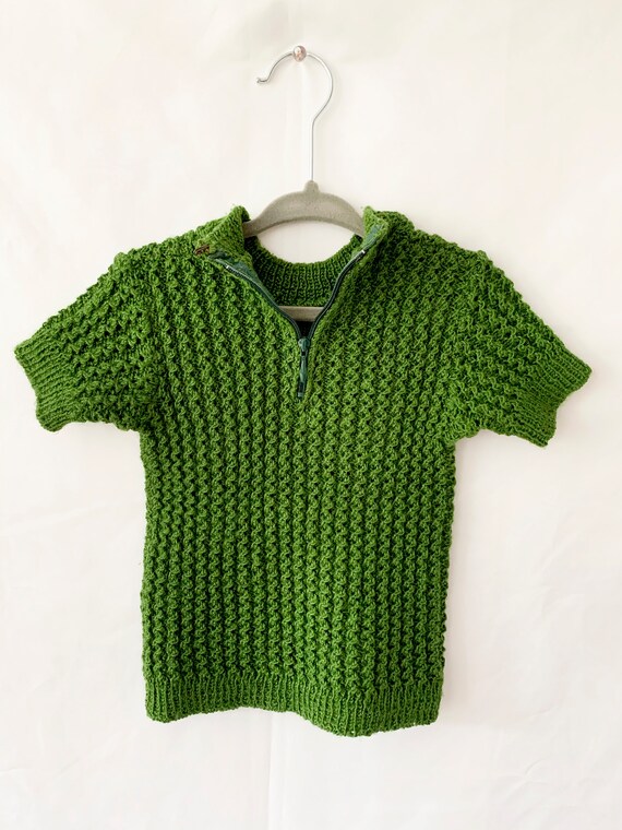 12-18 months vintage 60s knit top / green wool sh… - image 6