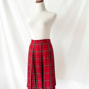 vintage 90s red plaid pleated skirt size 6 image 3