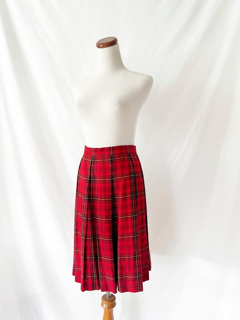 vintage 90s red plaid pleated skirt size 6 image 3