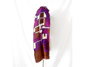 vintage 1960s abstract silk scarf purple geometric long scarf