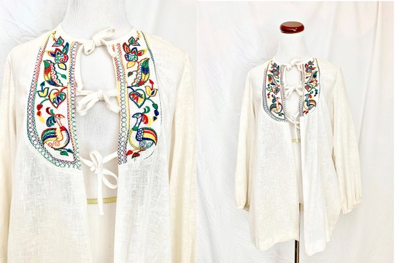 Vintage Hungarian Folk Blouse, 1960's Embroidered