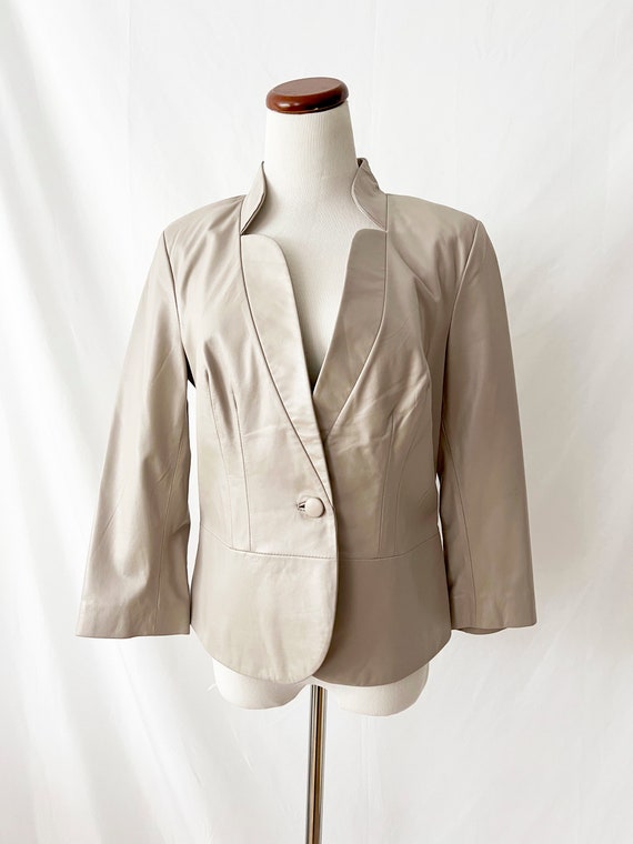 gray leather blazer jacket medium - image 2