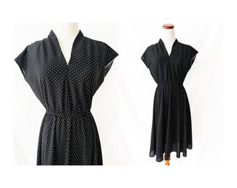 vintage 80s black and white polka dot dress small