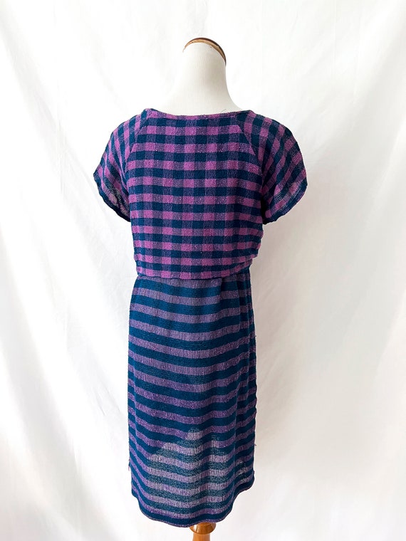 vintage 1980s purple plaid tie front dress / rabb… - image 7