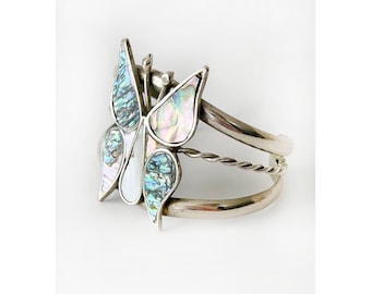 vintage butterfly cuff silver with iridescent stone