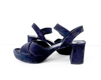 prada blue suede platform sandals 37.5  /  7.5