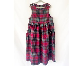 size 7 / 8 vintage laura ashley dress plaid / flannel dress for girls
