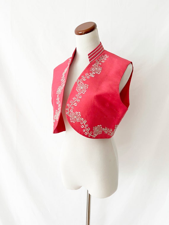 vintage afghan embroidered vest / pink /  medium - image 3