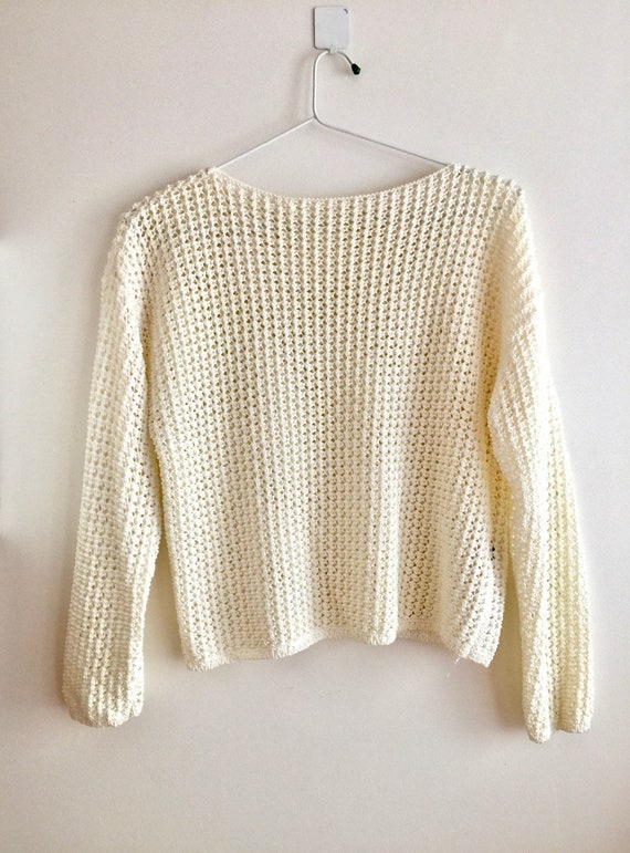 vintage 90's fishnet sweater / 90s white knit pullover / | Etsy