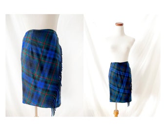 1990s banana republic wool wrap skirt blue plaid kilt short skirt mini skirt  x-small