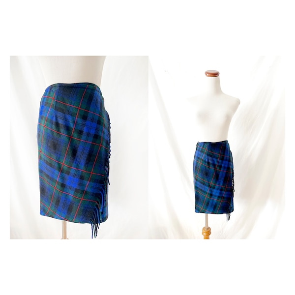 1990s banana republic wool wrap skirt blue plaid kilt short skirt mini skirt  x-small