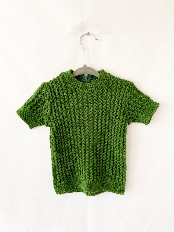 12-18 months vintage 60s knit top / green wool sh… - image 3