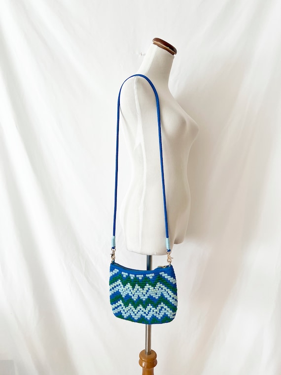 vintage 70s blue and green yarn woven purse - image 7