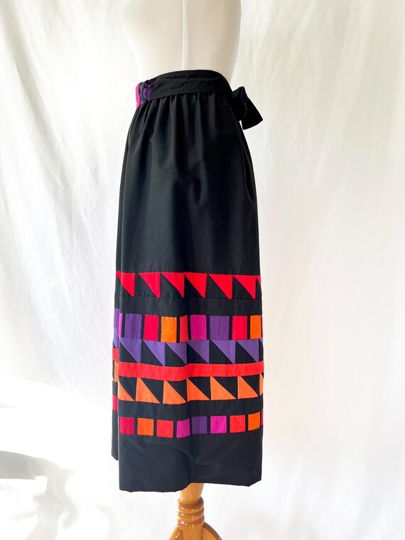 quilted patchwork skirt black with colorful geome… - image 4