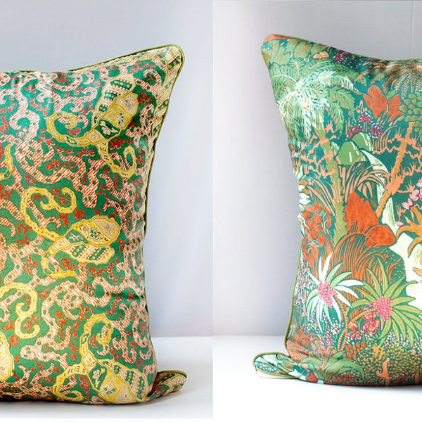 Pillow Cover Liberty of London Vintage Scarf Silk & Jungle Print Decorative Throw Cushion Cover 21x21, OOAK Upcycled Eco Chic, holiday gift