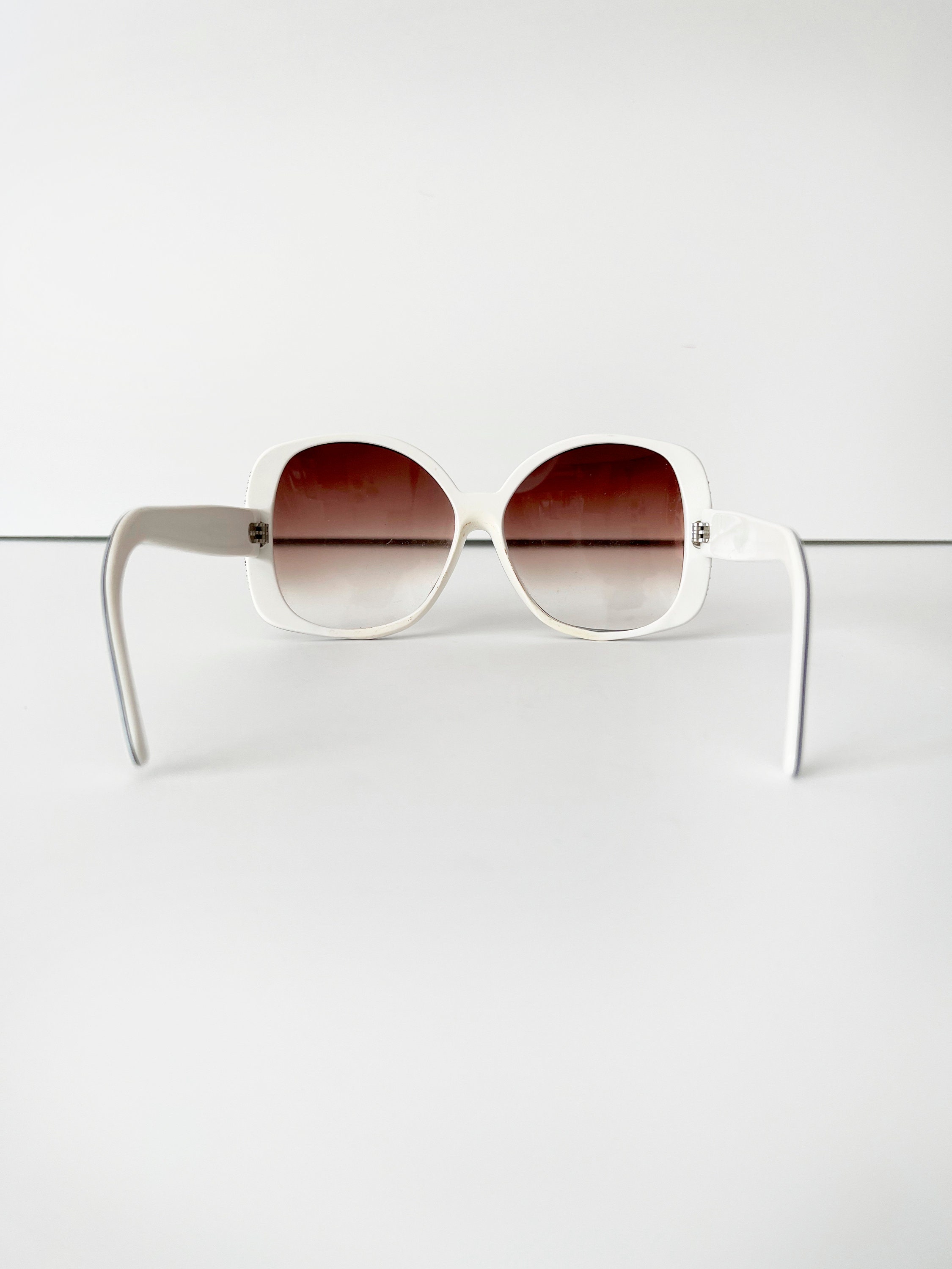 Vintage Nina Ricci Sunglasses: White Frame Rhinestone 