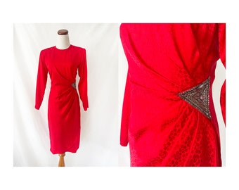 1980s vintage red silk dress with sequin waist argenti small