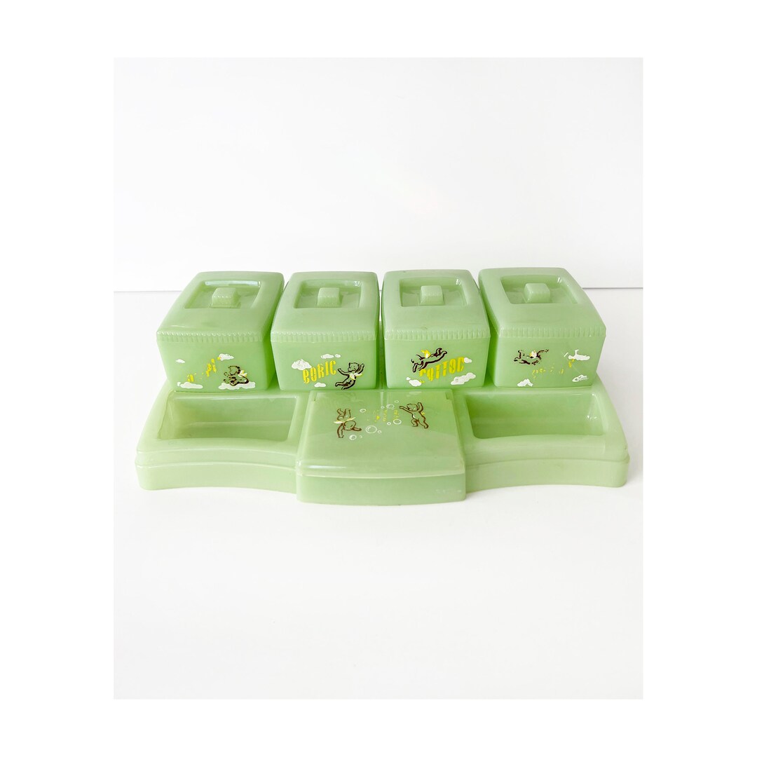 1950s Vintage Baby Vanity Set and Storage, Celluloid Nursery Tray and