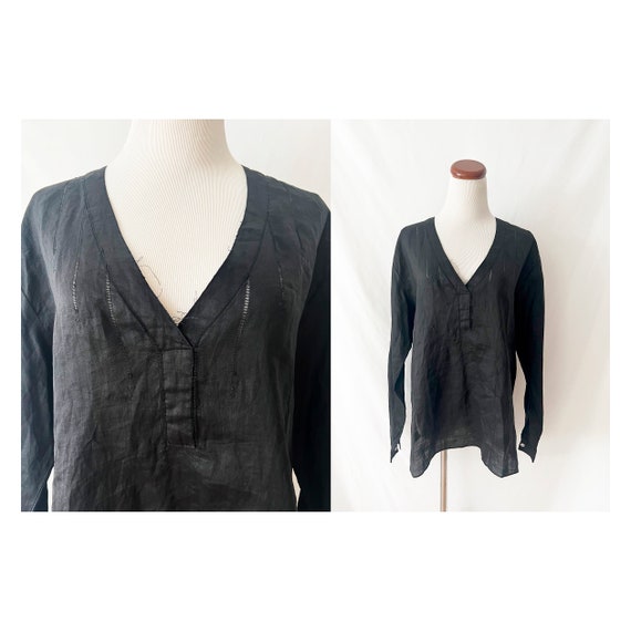 black linen blouse large - image 1