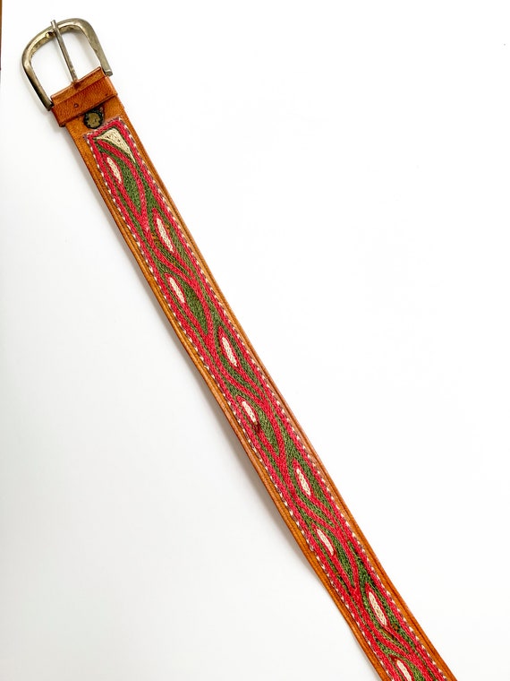 vintage embroidered leather belt / african  pink … - image 7