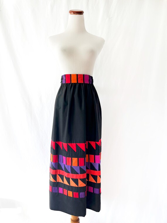 quilted patchwork skirt black with colorful geome… - image 3