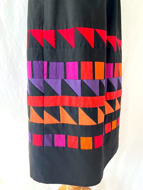 quilted patchwork skirt black with colorful geome… - image 7